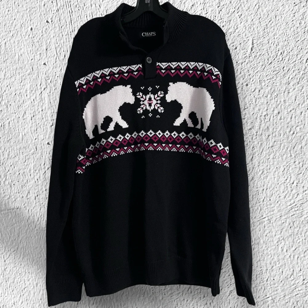 CHAPS Fairisle Polar Bear Mock Neck Sports Sweater XL - Picture 3 of 5